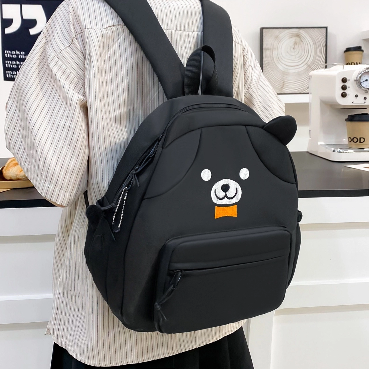 泰格奴  时尚简约日系高颜值可爱大容量卡通小熊高中生大学生书包小清新旅游出游  尼龙 双肩包 男女同款情侣款 黑色/黄色/白色