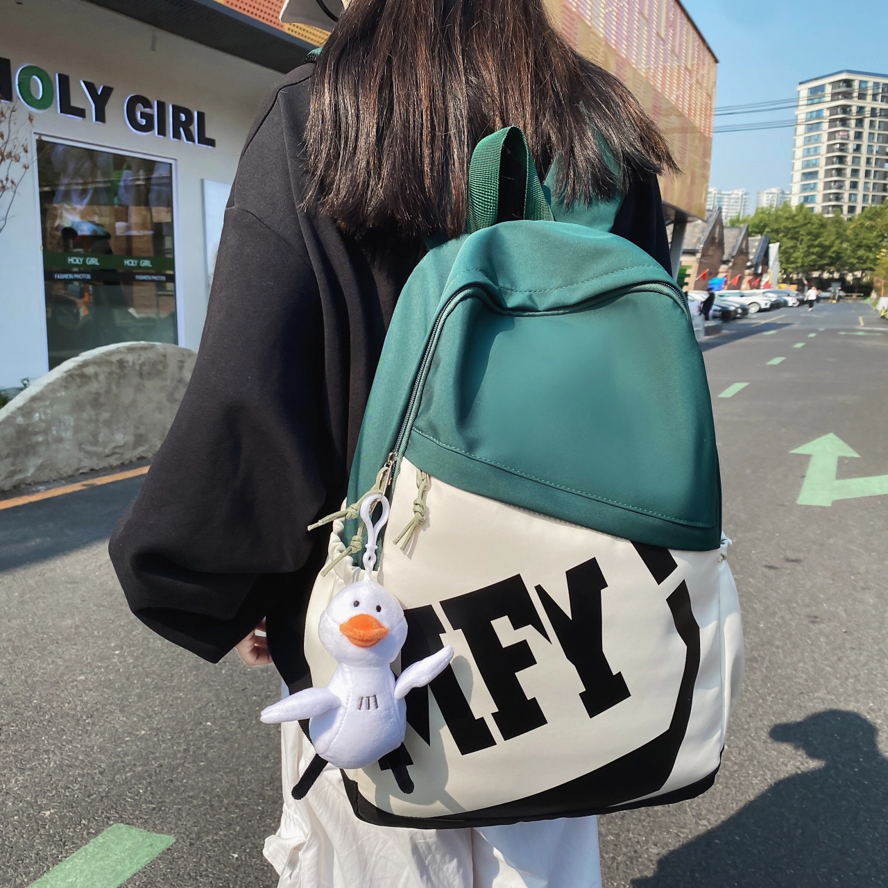 泰格奴 小清新休闲高颜值精美潮版韩版背包初中生高中生大学生上课百搭书包 尼龙 双肩包 男女同款情侣款 黑色/绿色/蓝色/粉色