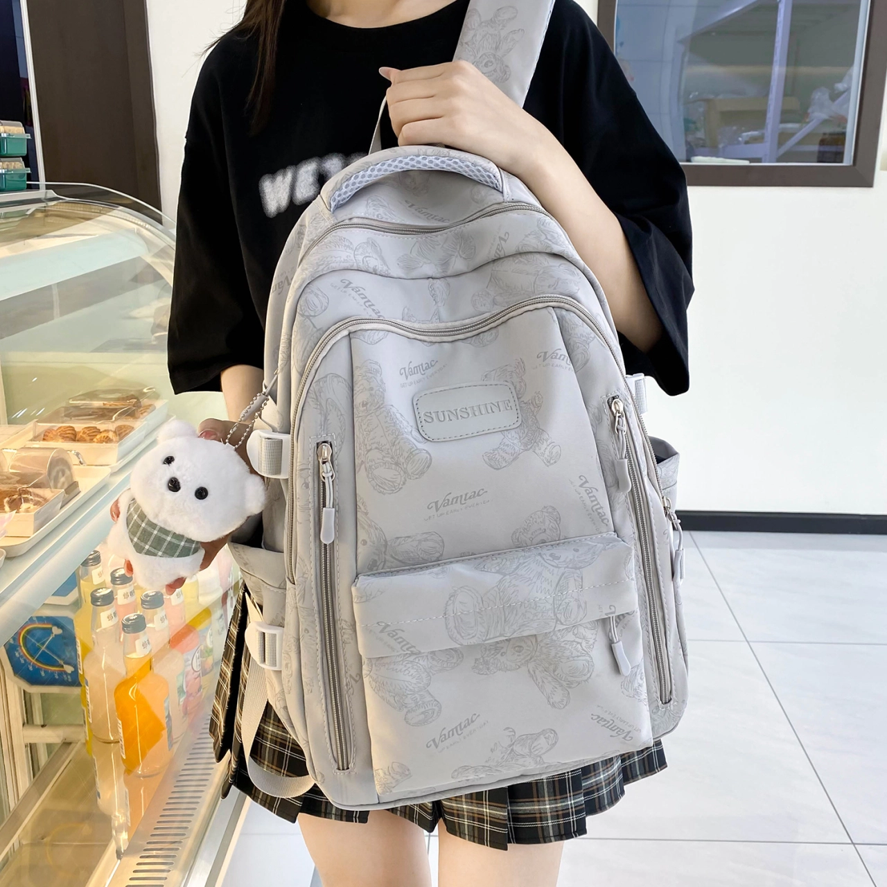 泰格奴 字母印花轻便简约国风大容量运动耐磨背包初中生高中生大学生上课百搭书包 尼龙 双肩包 男女同款情侣款 多色