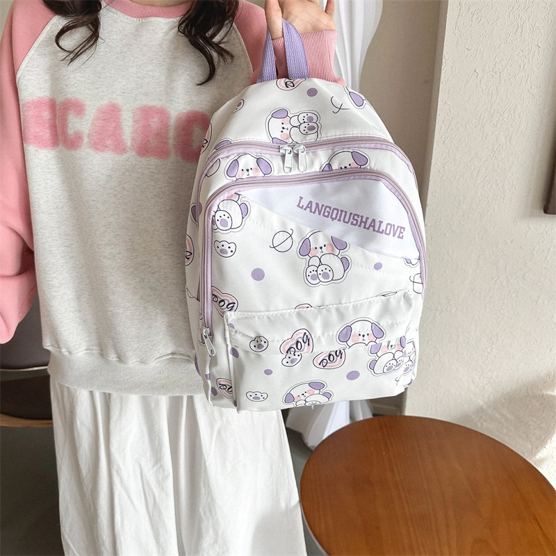泰格奴 涂鸦精美通勤旅行小清新轻便高颜值大容量背包初中高中大学生上课百搭书包 牛津布 双肩包 女款 紫罗兰/湖蓝色/黄色/棕色
