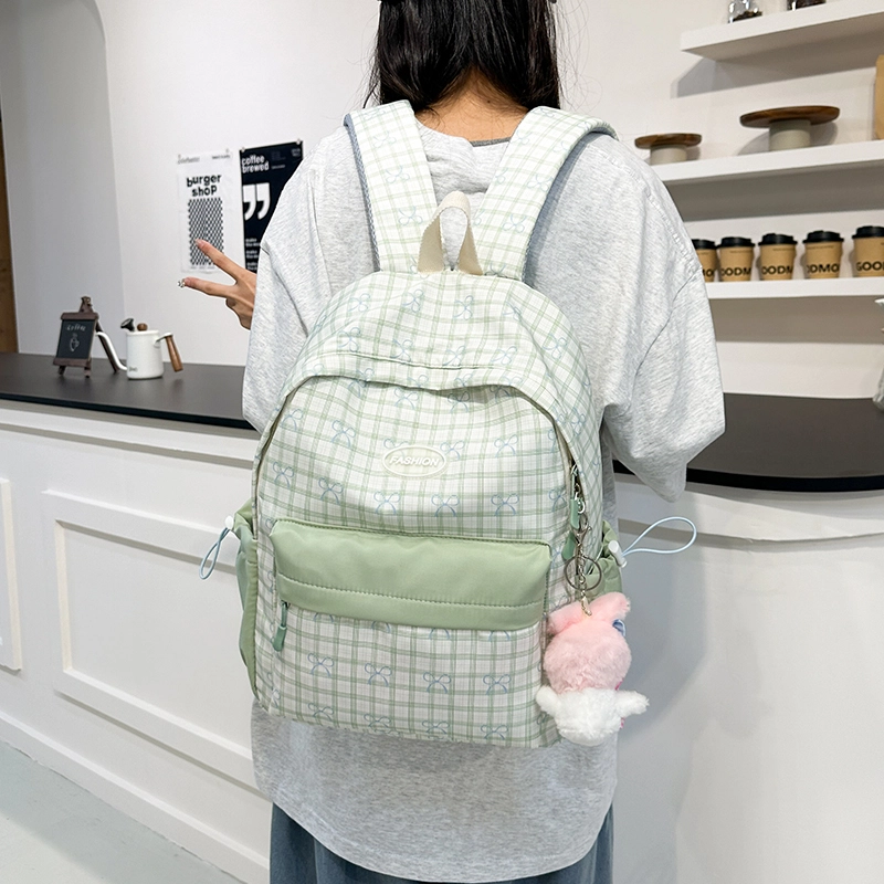 泰格奴 小清新休闲高颜值精美潮版韩版背包初中生高中生大学生上课百搭书包 尼龙布 双肩包 男女同款情侣款 粉色/黄色/绿色/黑色