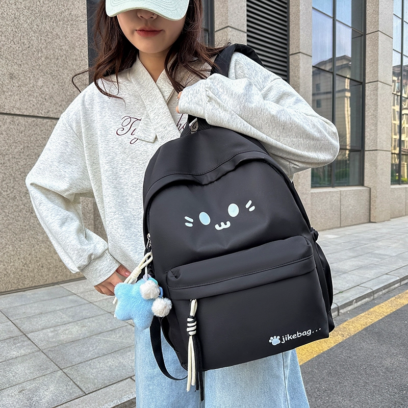 泰格奴 字母印花轻便简约国风大容量运动耐磨背包初中生高中生大学生上课百搭书包 尼龙 双肩包 常规 女款 米白色/黑色/黄色/蓝色