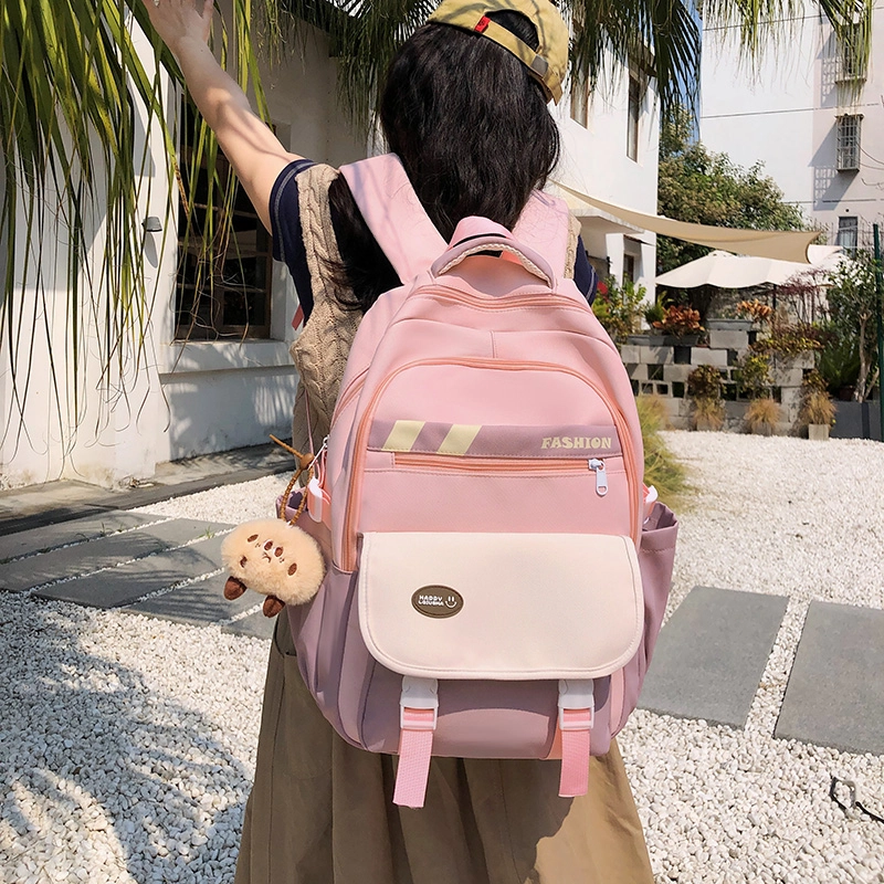 泰格奴 撞色系轻便百搭背包美版洋气个性气质高级感潮流时尚初中高中大学生上课书包 尼龙 双肩包 男女同款情侣款 黑色/绿色/蓝色/粉色