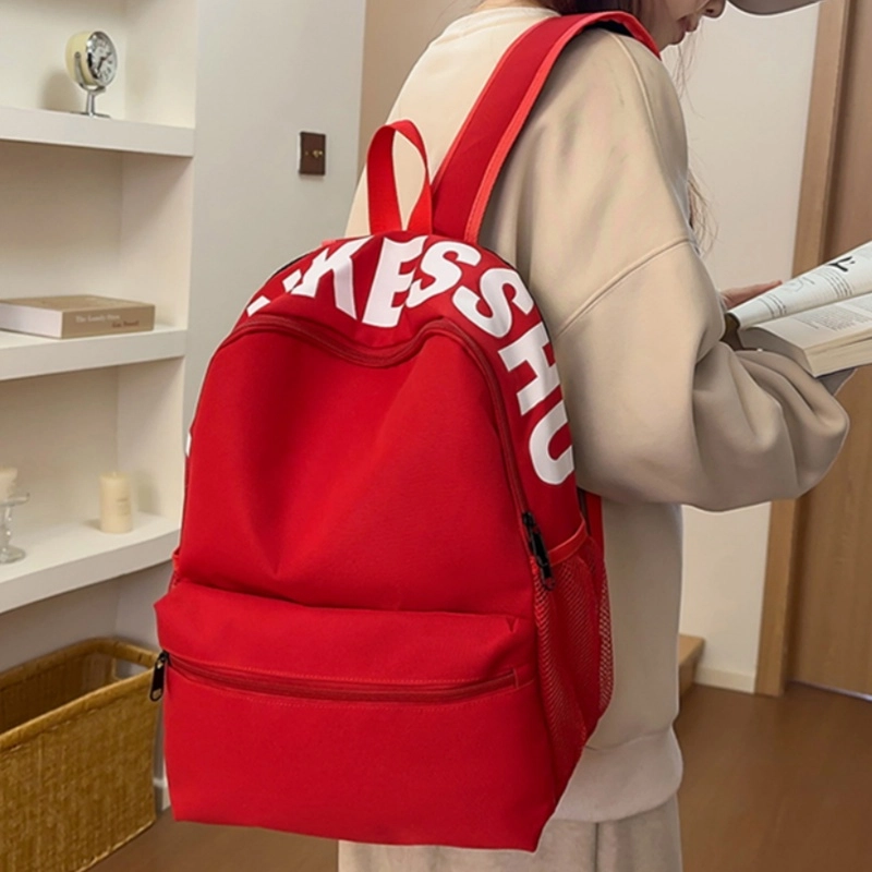 泰格奴 日系初高中大学生毕业季旅游书包简约轻便外出纯色百搭背包女生 尼龙 双肩包 男女同款情侣款 红色/紫色/黄色/黑色/浅灰色/粉红色