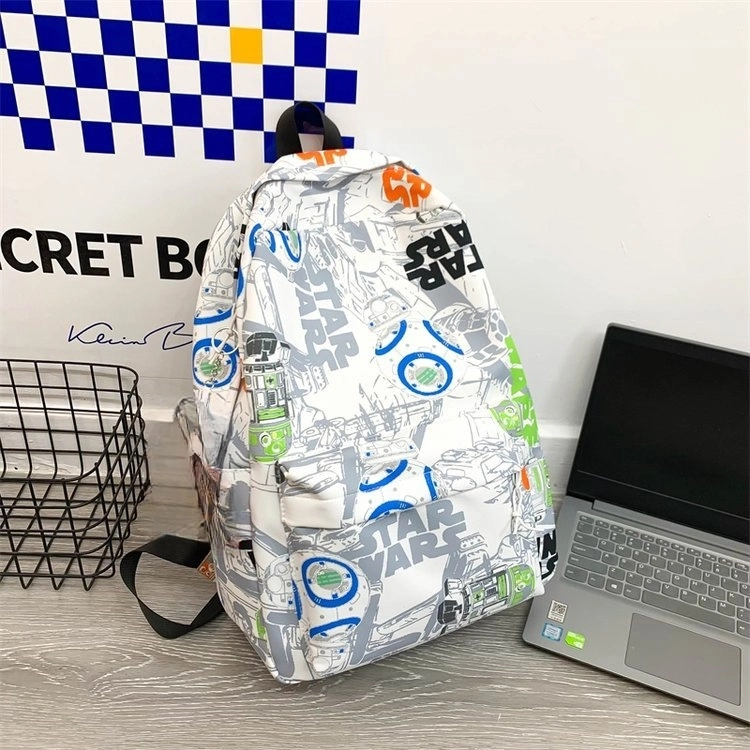 泰格奴 小清新休闲高颜值精美潮版韩版背包初中生高中生大学生上课百搭书包 尼龙布 双肩包 男女同款情侣款 黑色/桔红色/蓝色