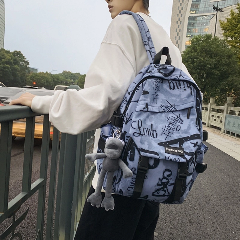 泰格奴 字母印花轻便简约国风大容量运动耐磨背包初中生高中生大学生上课百搭书包 尼龙 双肩包 男女同款情侣款 黑色/灰色/蓝色