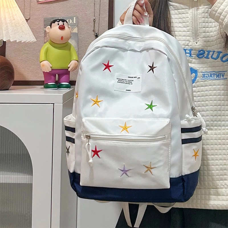 泰格奴 字母印花轻便简约国风大容量运动耐磨背包初中生高中生大学生上课百搭书包 尼龙 双肩包 女款 黑色/红色/卡其色/深蓝色/棕色