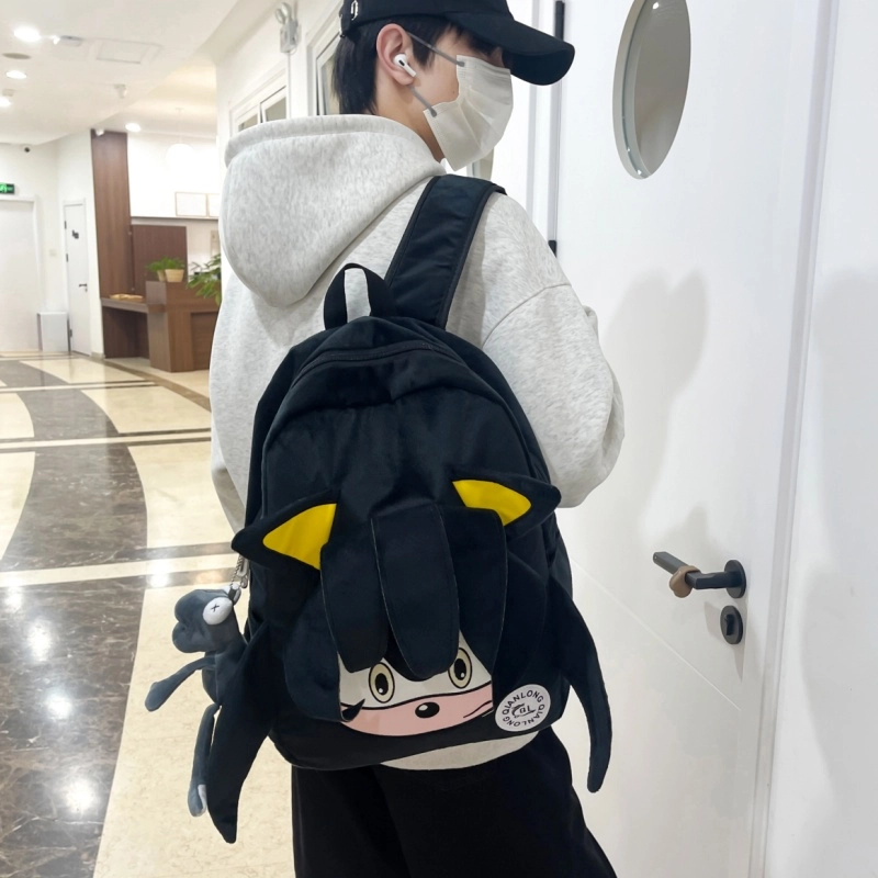 泰格奴 卡通高颜值日韩学生上课百搭书包 毛绒 背包双肩包 男女同款情侣款 黑色 红色 紫色 蓝色