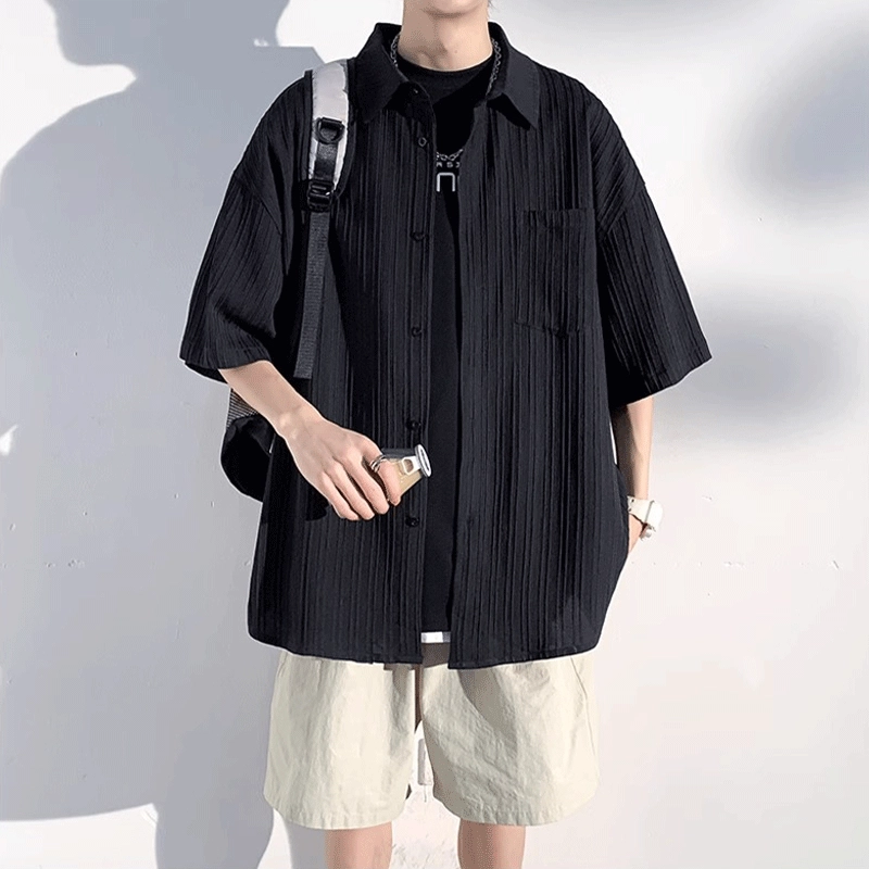 加荣 短袖透气休闲速干薄款潮牌痞帅七分巴洛克服外套衬衫 男女同款