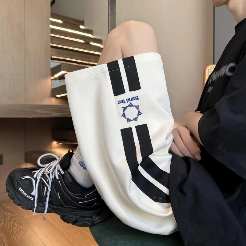 加荣 夏季薄款透气美式复古日系潮牌拼接撞色大码重磅运动裤宽松学生直筒五分休闲短裤 男女同款