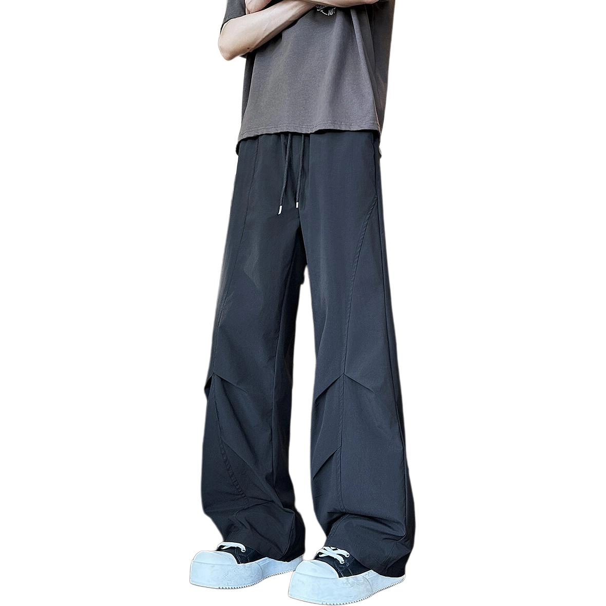 加荣 美式复古高街休闲裤男夏季轻薄透气潮牌青少年日常出行通勤男裤小众设计感时尚百搭弯刀情侣直筒阔腿裤长裤 男女同款
