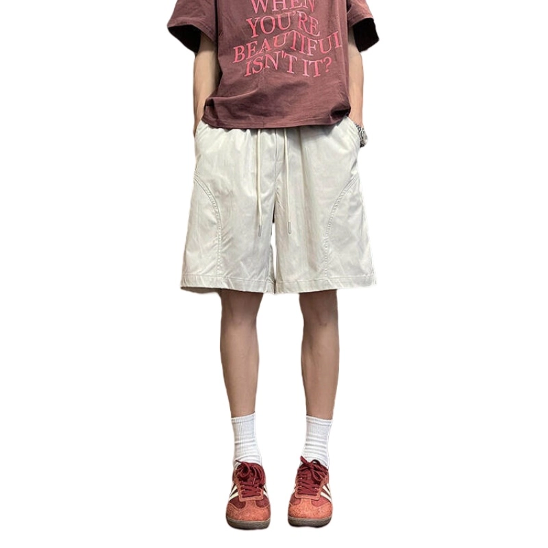 加荣 美式冰丝速干裤男夏季薄款透气潮牌拼接宽松阔腿裤大码百搭小众设计感五分裤外穿休闲短裤 男女同款