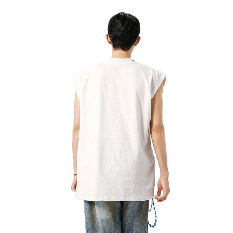 美式高街风无袖坎肩 条纹方巾设计 休闲百搭背心 男女同款