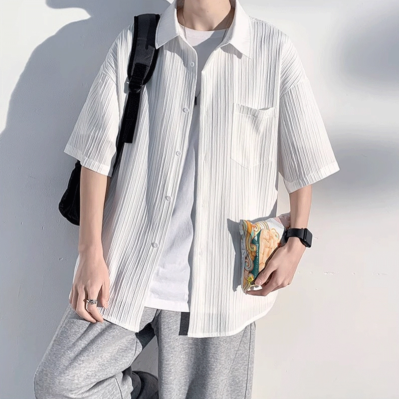 加荣 短袖透气休闲速干薄款潮牌痞帅七分巴洛克服外套衬衫 男女同款