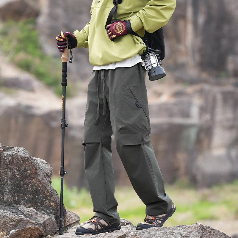 加荣 宽松直筒休闲裤潮牌帅气户外登山裤青少年山系徒步阔腿裤日系复古纯色长裤设计感工装裤 男女同款
