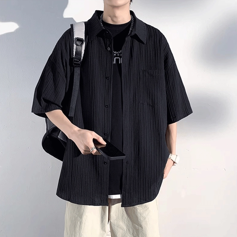 加荣 短袖透气休闲速干薄款潮牌痞帅七分巴洛克服外套衬衫 男女同款