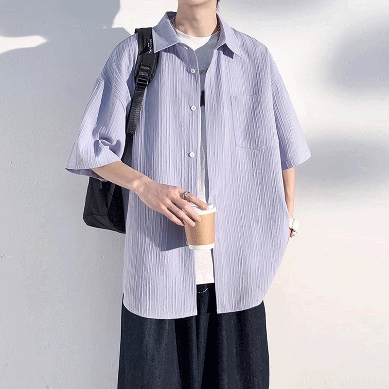 加荣 短袖透气休闲速干薄款潮牌痞帅七分巴洛克服外套衬衫 男女同款