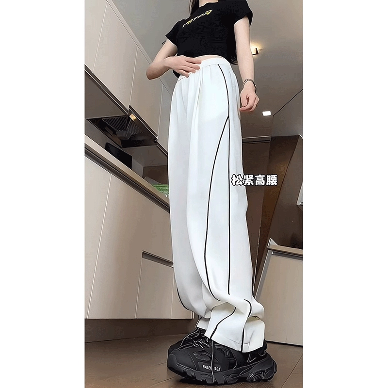 加荣 条纹女夏季薄款美式高街潮牌运动高腰休闲裤 男女同款