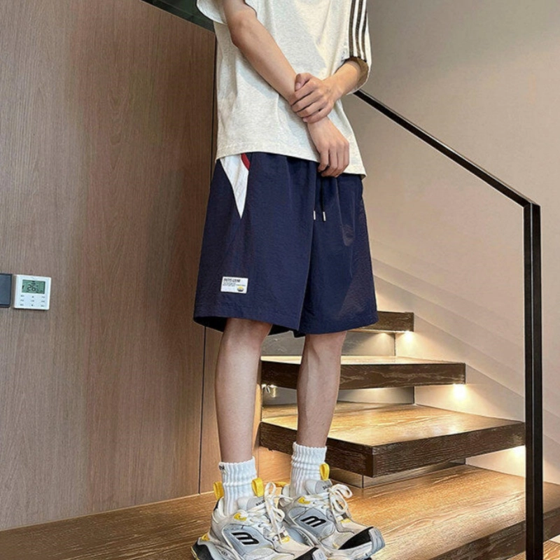 加荣 拼接薄款宽松透气美式潮牌五分裤休闲短裤 男女同款