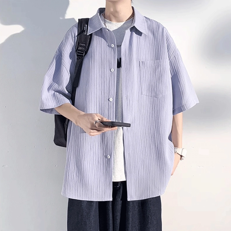 加荣 短袖透气休闲速干薄款潮牌痞帅七分巴洛克服外套衬衫 男女同款