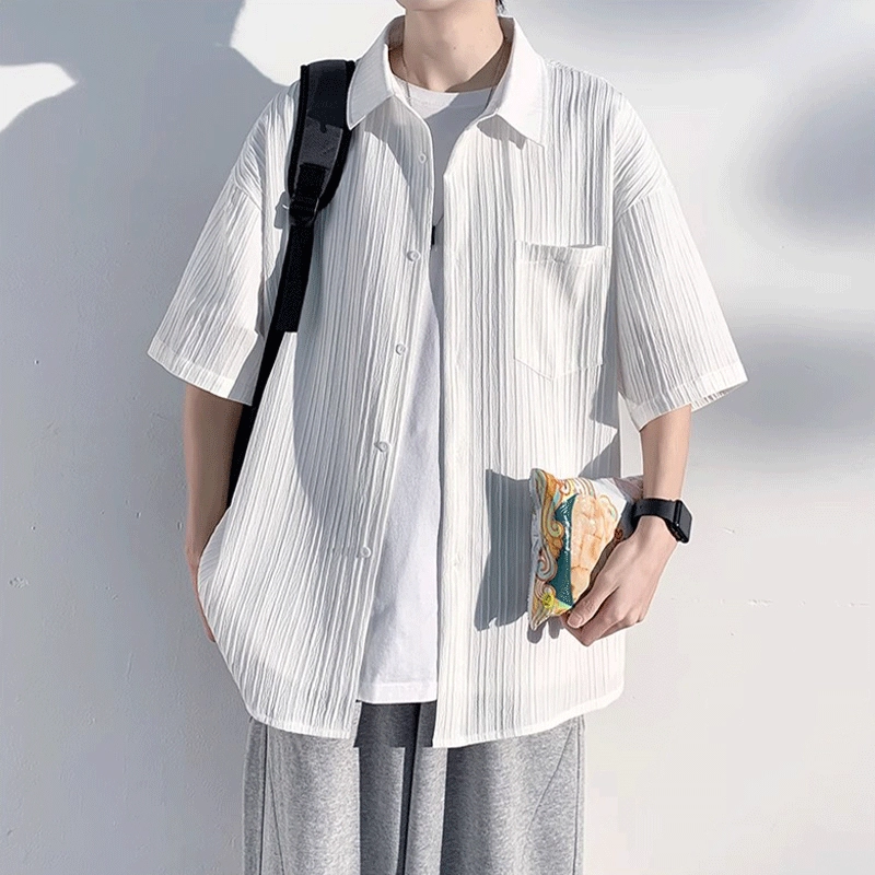 加荣 短袖透气休闲速干薄款潮牌痞帅七分巴洛克服外套衬衫 男女同款