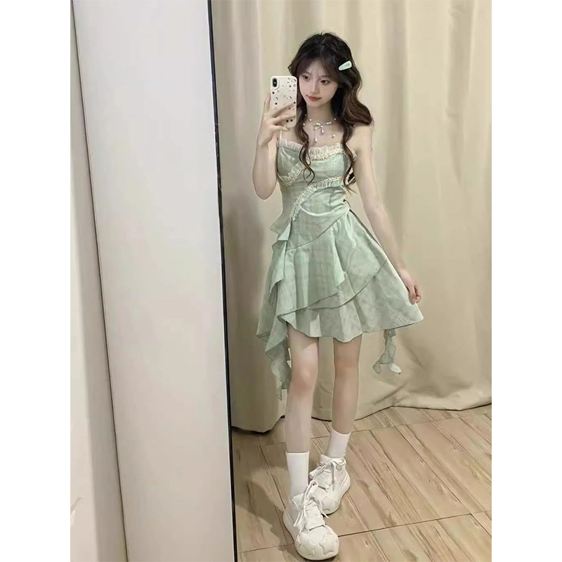 沐晓欣 时尚舒适百搭吊带连衣裙 女款 浅绿色