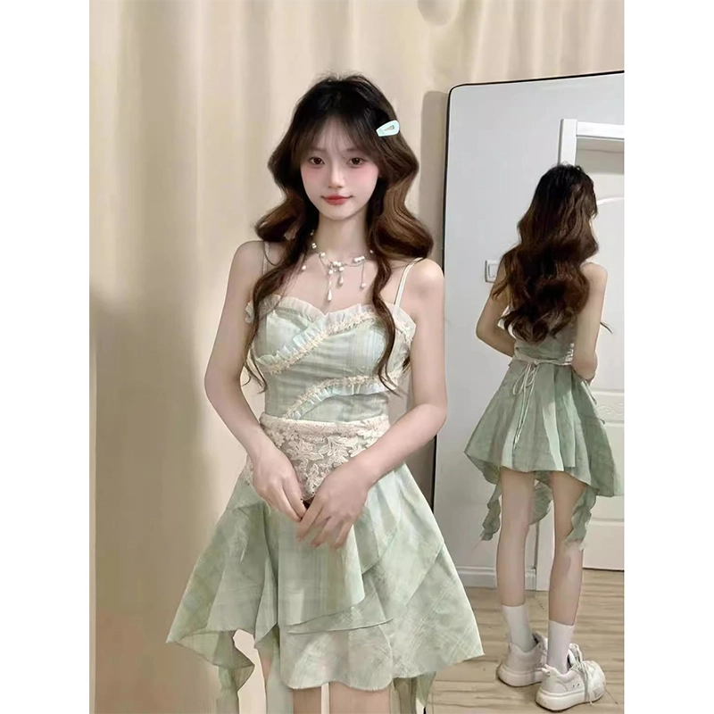 沐晓欣 时尚舒适百搭吊带连衣裙 女款 浅绿色