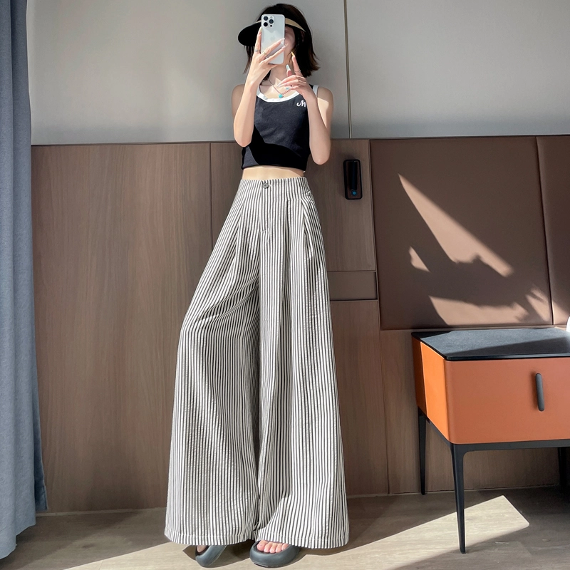 沐晓欣 时尚阔腿裤高腰宽松拖地休闲裤 女款 条纹