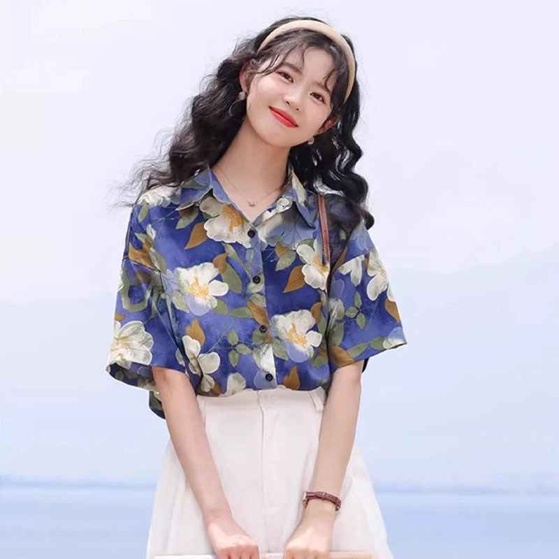 拾个壹先生 碎花设计感小众休闲短袖衬衫 男女同款
