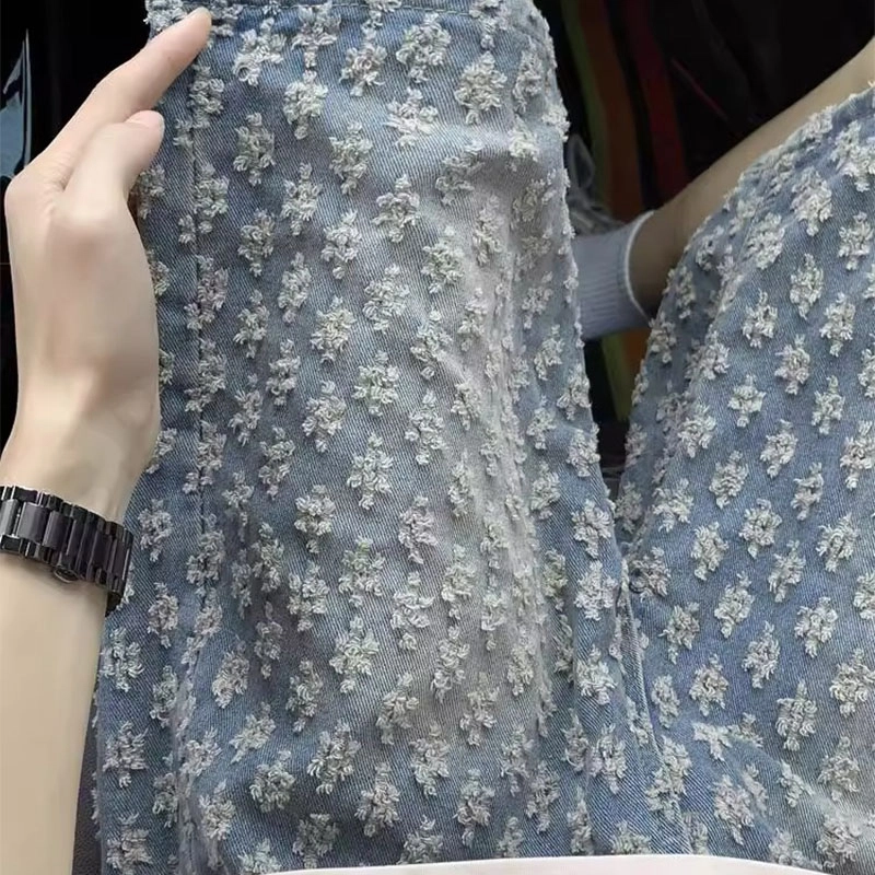 拾个壹先生 满印提花设计美式中性风个性街头艺术超重工小众潮牌高级感宽松直筒水洗牛仔短裤 男女同款