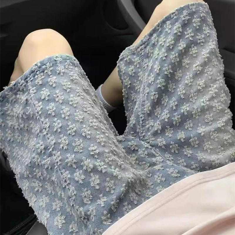 拾个壹先生 满印提花设计美式中性风个性街头艺术超重工小众潮牌高级感宽松直筒水洗牛仔短裤 男女同款