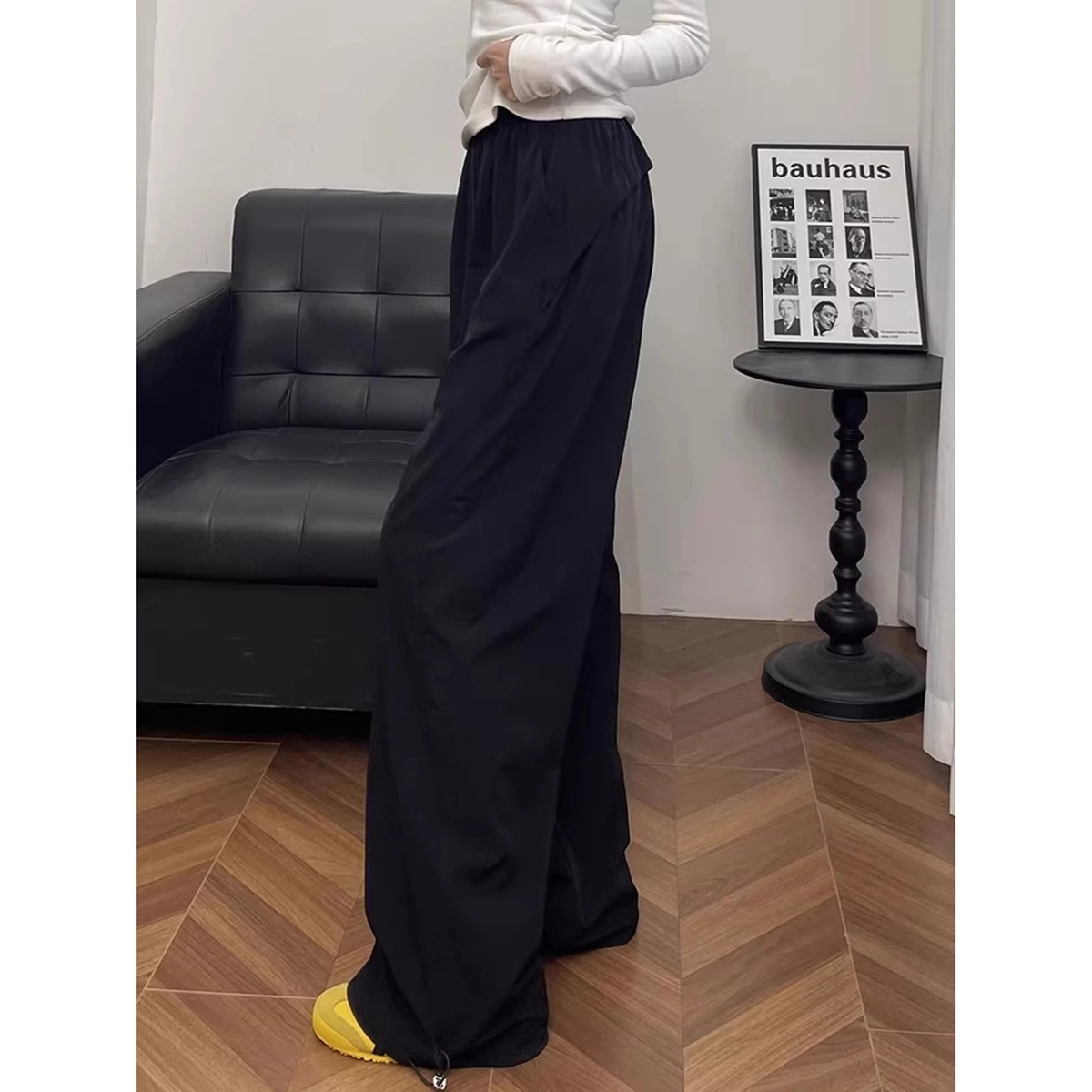 帝狼牛 美式高腰阔腿纯色舒适通勤夏季薄款拖地长裤休闲裤 女款