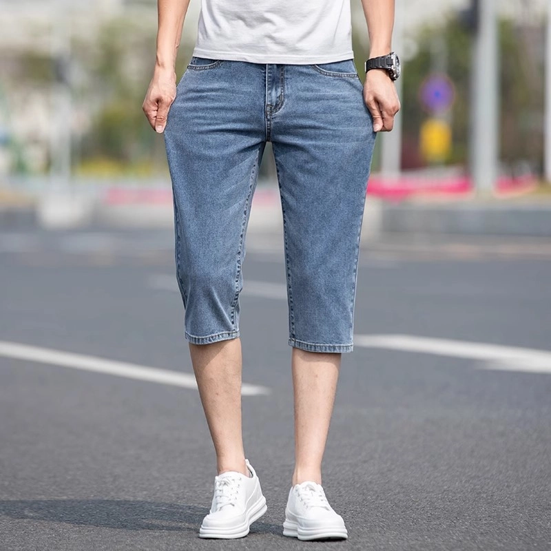 吉肯蒂 直筒夏季薄款七分裤韩版潮流休闲牛仔短裤 男款
