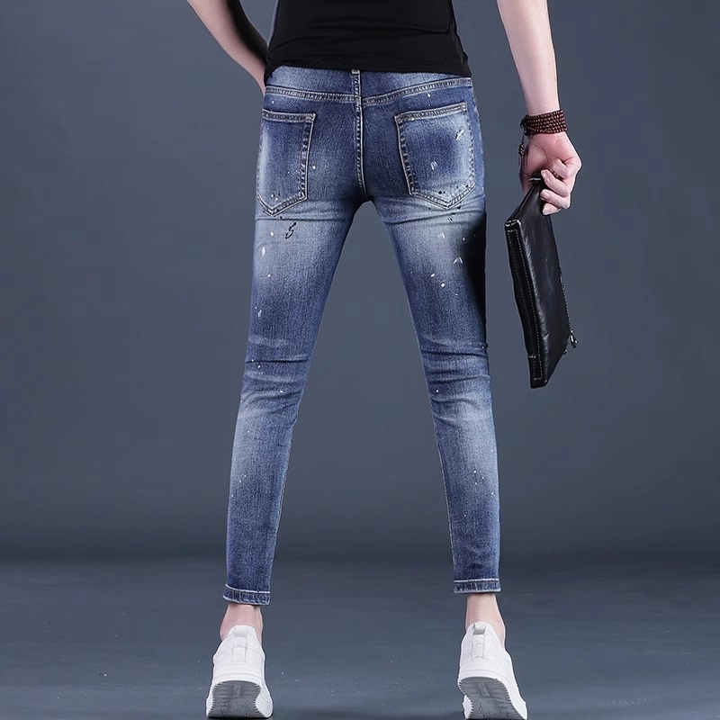 吉肯蒂 高端男潮牌修身时尚小脚弹力休闲百搭九分裤男牛仔裤 男款
