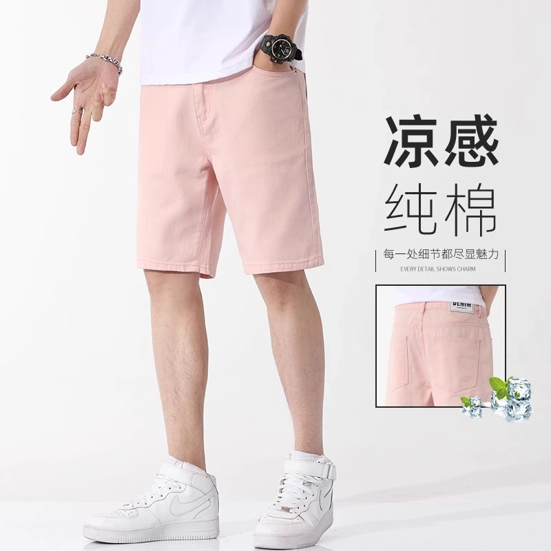 吉肯蒂 高端薄款宽松直筒美式纯棉百搭潮流五分牛仔短裤 男款
