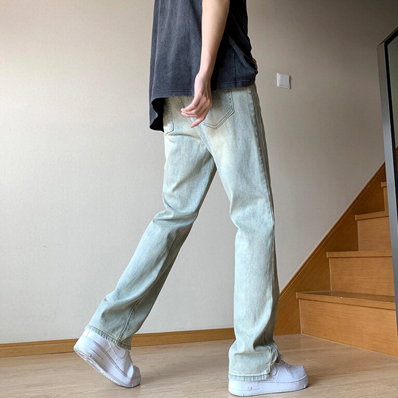 永言 港风潮流美式做旧水洗宽松休闲百搭直筒牛仔裤 男女同款