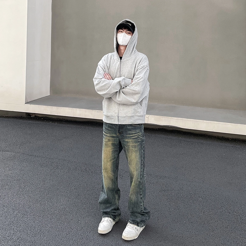 永言 美式高街复古水洗做旧牛仔裤 男女同款