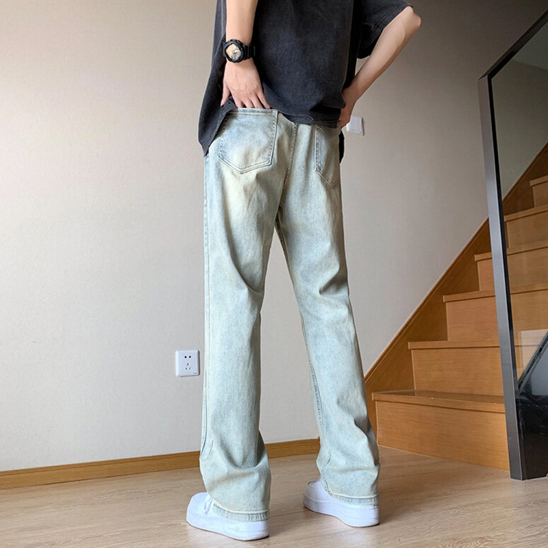 永言 港风潮流美式做旧水洗宽松休闲百搭直筒牛仔裤 男女同款