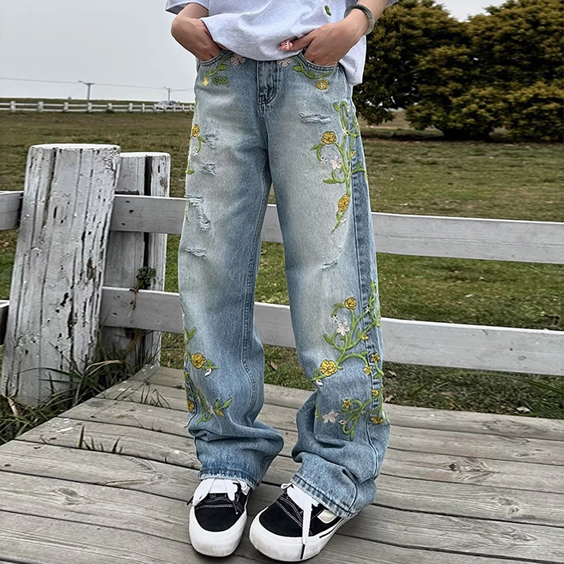 永言 水洗做旧潮流小众美式直筒时尚舒适百搭简约长裤牛仔裤 男女同款