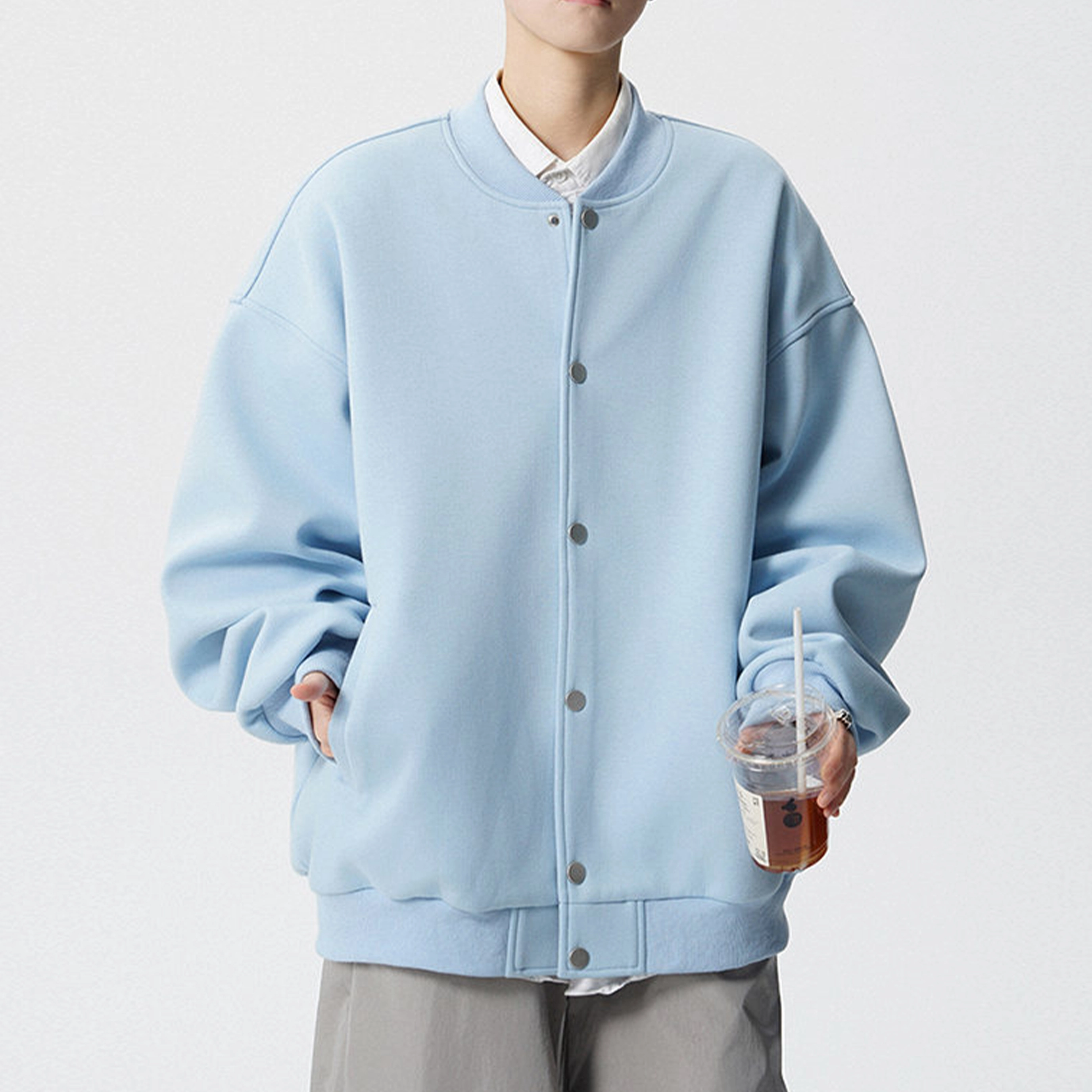 冈哉 美式潮流纯色简约基础款休闲运动复古棒球服开衫日常通勤保暖舒适透气卫衣 男女同款