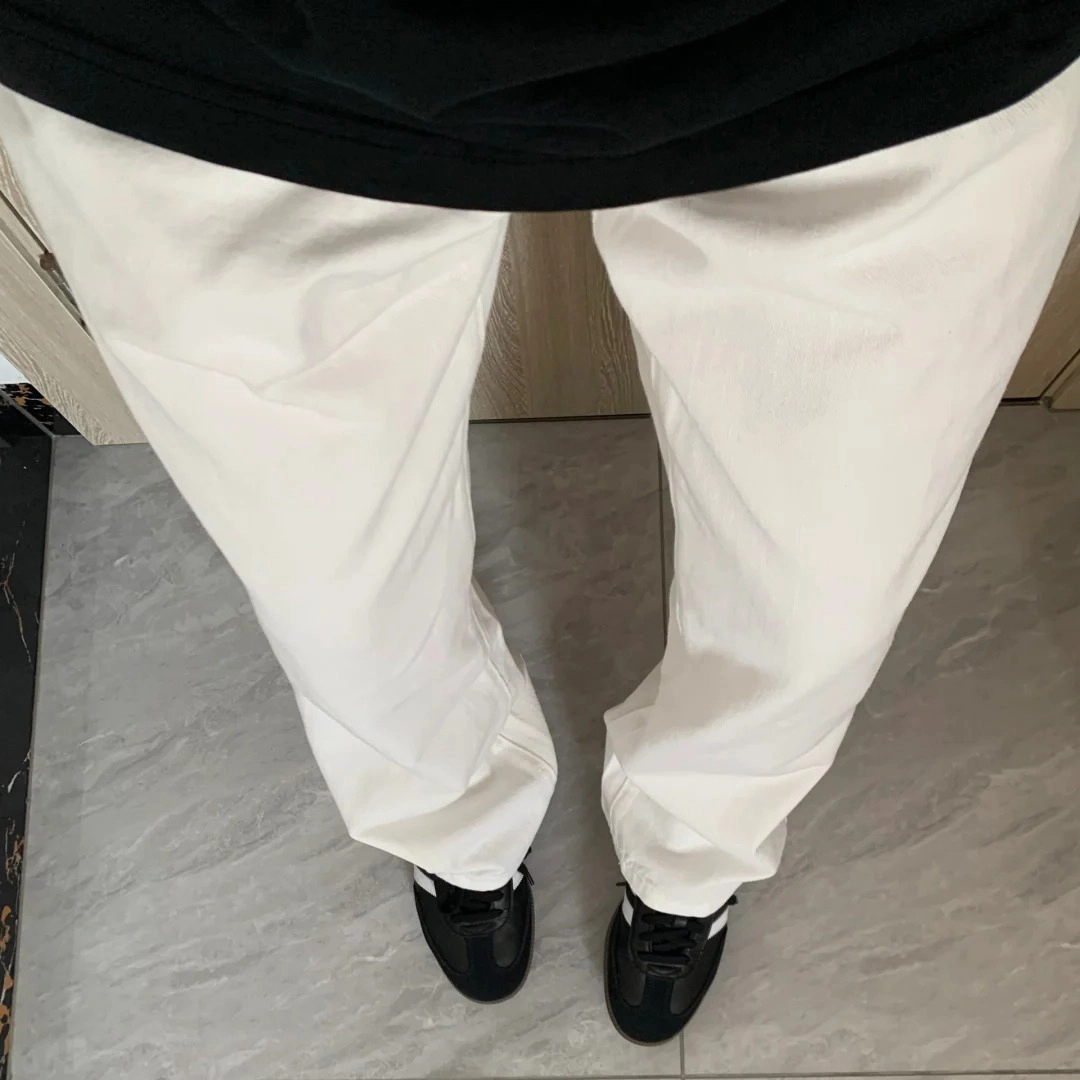 冈哉 美式潮流高街垂感纯色修身有弹直筒时尚潮牌日系个性日常通勤基础款休闲牛仔裤 男女同款