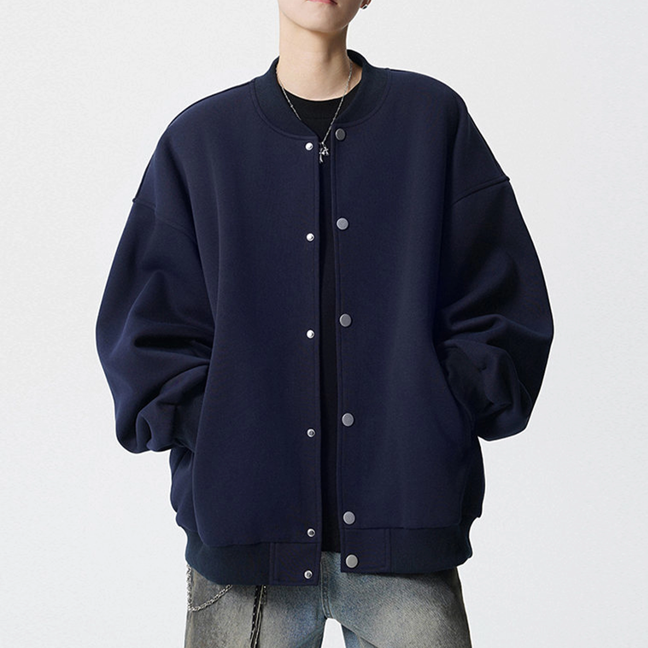 冈哉 美式潮流纯色简约基础款休闲运动复古棒球服开衫日常通勤保暖舒适透气卫衣 男女同款