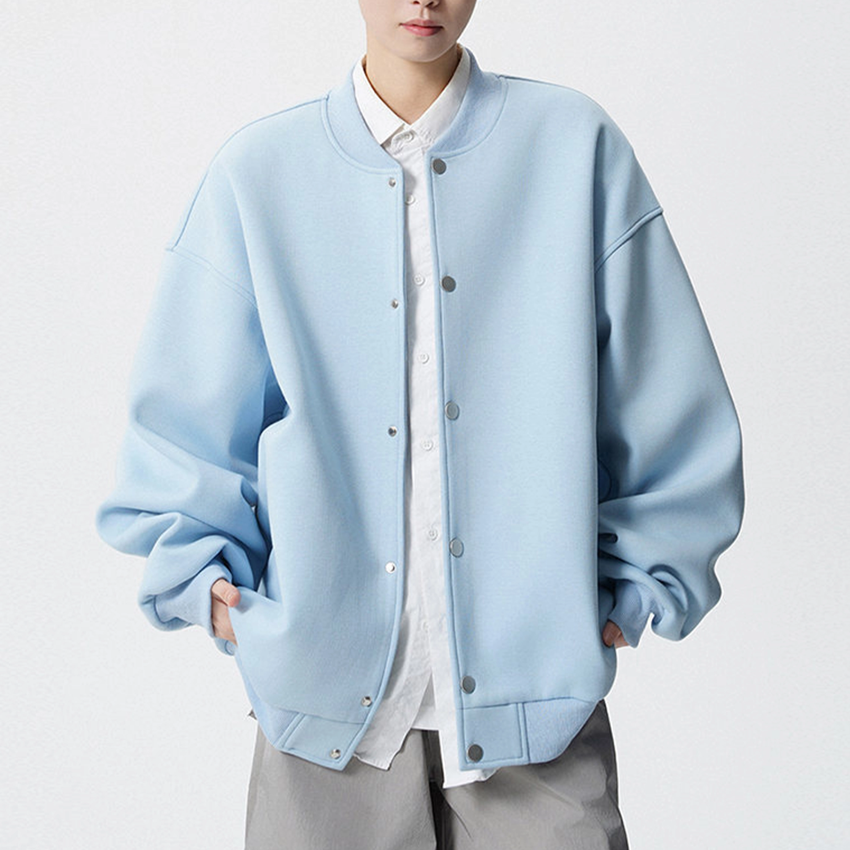 冈哉 美式潮流纯色简约基础款休闲运动复古棒球服开衫日常通勤保暖舒适透气卫衣 男女同款