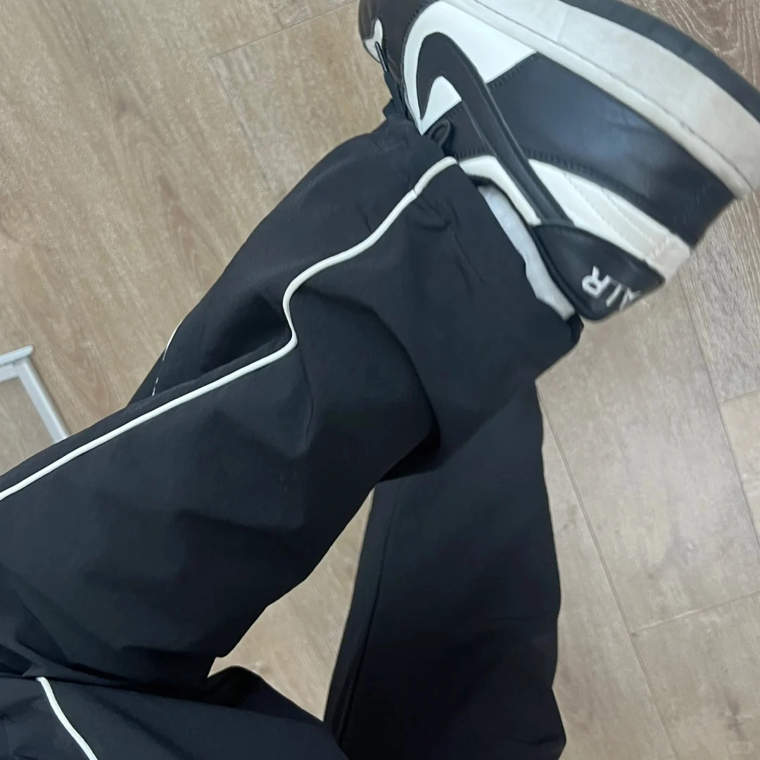 冈哉 美式撞色拼接日常户外出游防风登山运动裤阔腿长裤潮牌百搭宽松系带松紧腰垂感通勤休闲裤 男女同款