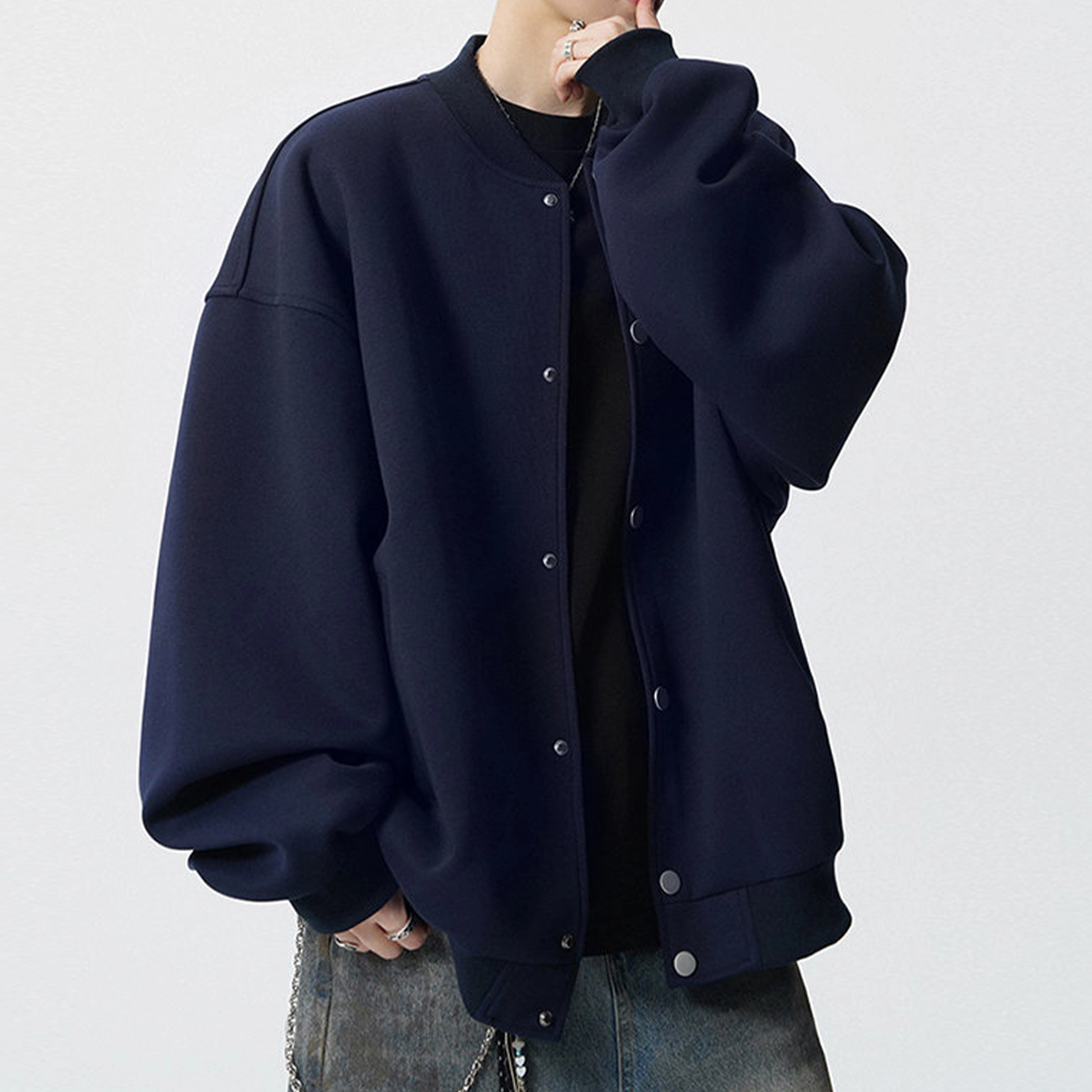 冈哉 美式潮流纯色简约基础款休闲运动复古棒球服开衫日常通勤保暖舒适透气卫衣 男女同款
