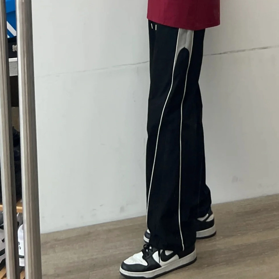 冈哉 美式撞色拼接日常户外出游防风登山运动裤阔腿长裤潮牌百搭宽松系带松紧腰垂感通勤休闲裤 男女同款