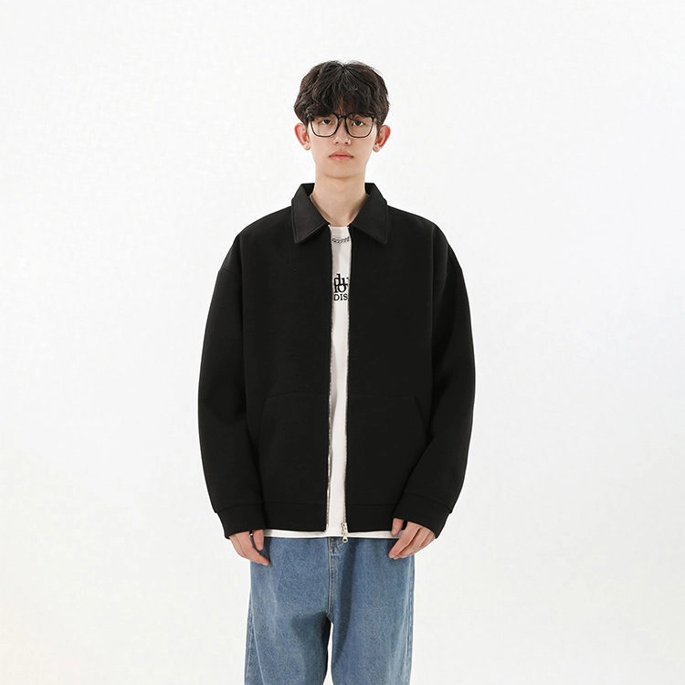 冈哉 美式复古翻领时尚双拉链春秋外套简约宽松慵懒感个性学院风日常通勤柔软舒适亲肤飞行夹克  男女同款