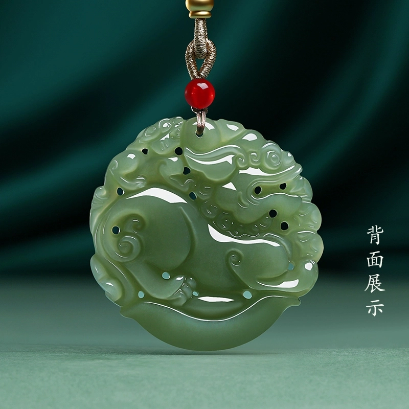 白泽宇宙 【八方来财】脚踏元宝貔貅 新中式古风落地元宝双面精雕皮丘玉佩 财运亨通   #好运 和田玉项链 青白玉 男款