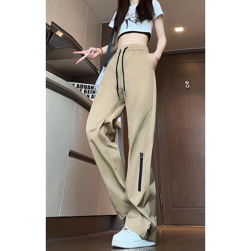 尘映 美式高街痞帅早秋常规加绒款防泼水拉链校园穿搭直筒阔腿裤男宽松无性别亲肤学院百搭通勤运动裤子休闲裤 男女同款
