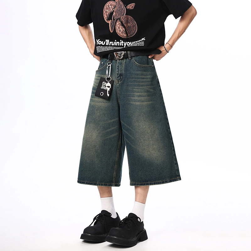 尘映 水洗复古美式高街潮流时尚牛仔短裤 男女同款 铁锈蓝